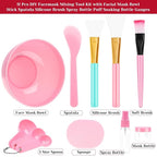 anezus 11 Pcs DIY Facial mask Mixing Tool Kit with Bowl Stick Spatula Silicone Brush Spray Bottle Puff Soaking Bottle Gauges (Pink)