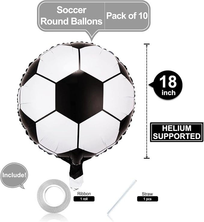 10 Pack 18 Inch Soccer Foil Balloons Football Helium Metallic Mylar Balloons - Image 2