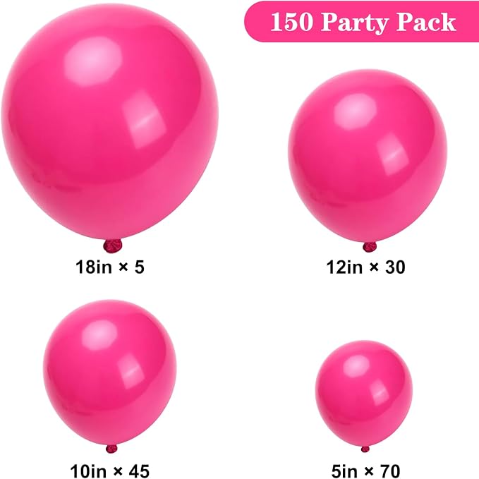 APLANET 150pcs Hot Pink Balloons Different Sizes 18 12 10 5 Inch Latex Magenta - Image 2