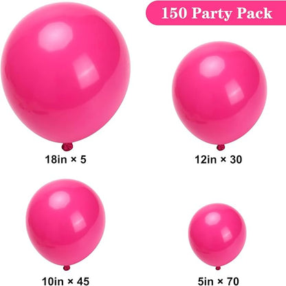 APLANET 150pcs Hot Pink Balloons Different Sizes 18 12 10 5 Inch Latex Magenta - Image 2