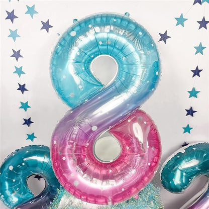 Purple Teal Number 8 Balloons, 40 Inch Giant Mermaid Starry Mylar Foil Number 8 - Image 3