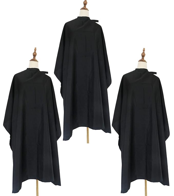 Salon Barber Hairdressing Capes with Snaps Hair Cutting Cape Hair Stylist for Women Men Adults Kids Black Waterproof (3PCS)