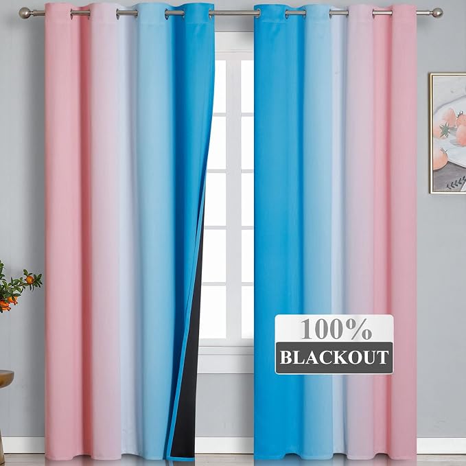 Pink and Blue Ombre Blackout Curtains 96 Inches Long, Full Room Darkening - Image 2
