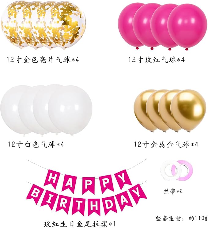 Rose Red Happy Birthday Banner Confetti Latex Balloon - Image 2