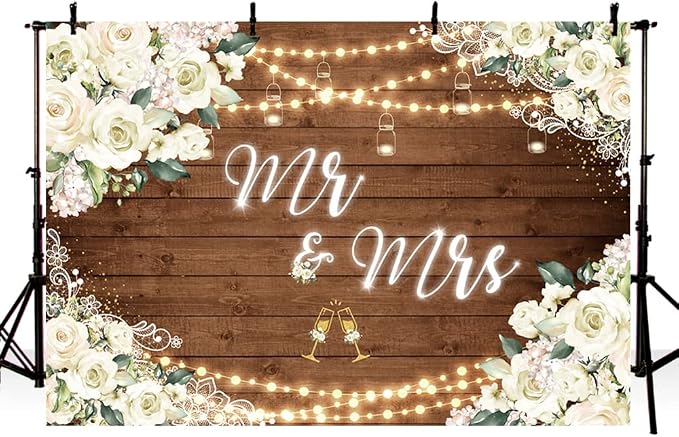 MEHOFOND 7x5ft Mr and Mrs Bridal Shower Backdrop Wedding Decorations Rustic - Image 3