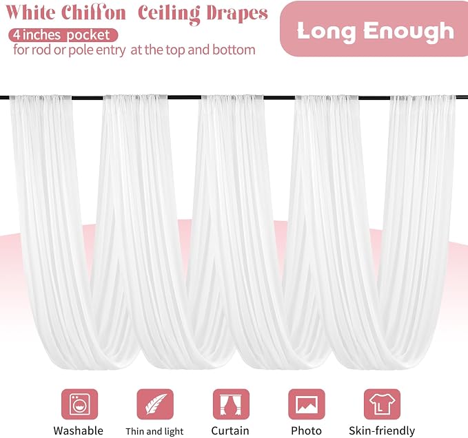 8 Panels White Ceiling Drapes for Wedding Ceiling Drapes 5ftx20ft Wedding Arch - Image 3