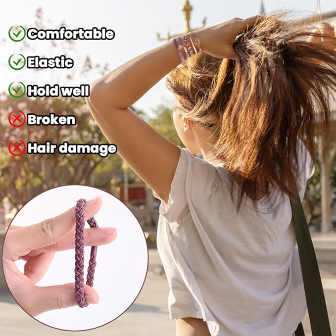 DIYDEC 10PCS Hair Ties Bracelet for Women 5 Styles Soft Braided Boho Hair Bands Elastic No Damage Hair Ties for Girls thick Thin Long Curly Hair Accessories(Pink)