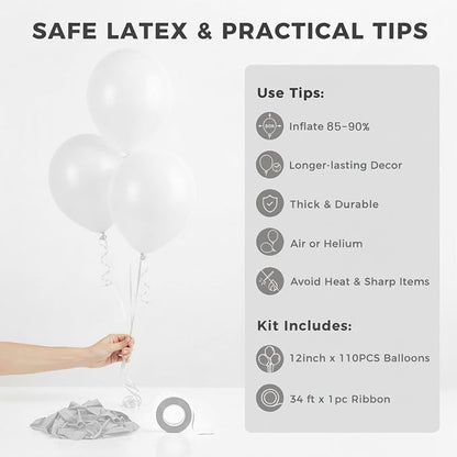 LOVESTOWN 110 PCS White Balloons, 12 Inch Bright White Latex Balloons | - Image 7