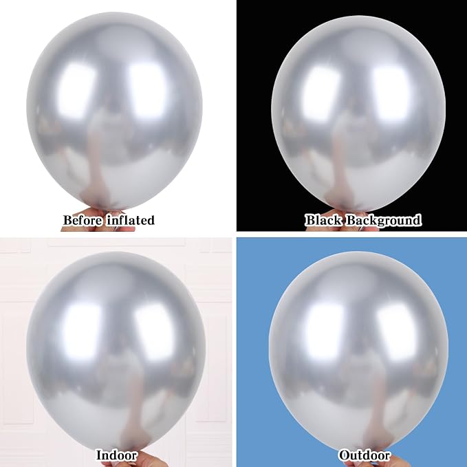 RUBFAC Metallic Silver Balloons Different Sizes Balloon Arch 154pcs | Garland - Image 3