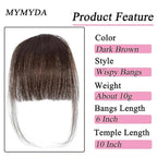 Clip in Bangs Dark Brown Color 100% Real Human Hair Wispy Clip on Bangs Extensions Fringe with Temples Hairpieces for Women