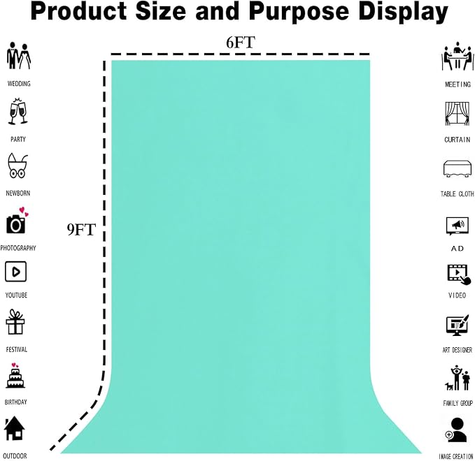 Turquoise Photography Backdrop for Photoshoot, Fabric 6x9ft | Polyester Studio - Image 3