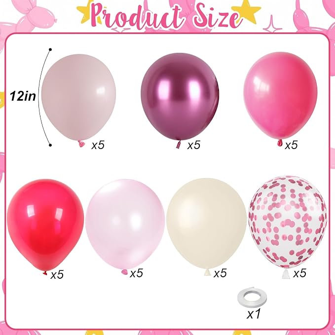 Shades of Pink Balloons 12 Inch, Hot Pearl Light Pastel Baby Dark Bright Pink - Image 2