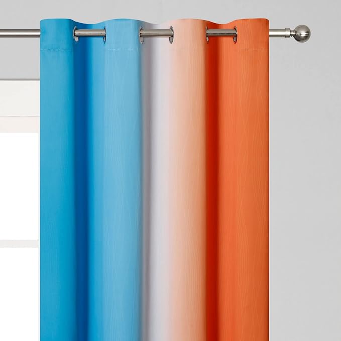 Ombre Orange and Blue Curtains 63 Inch Length 2 Panels, Total Blackout Curtains - Image 4