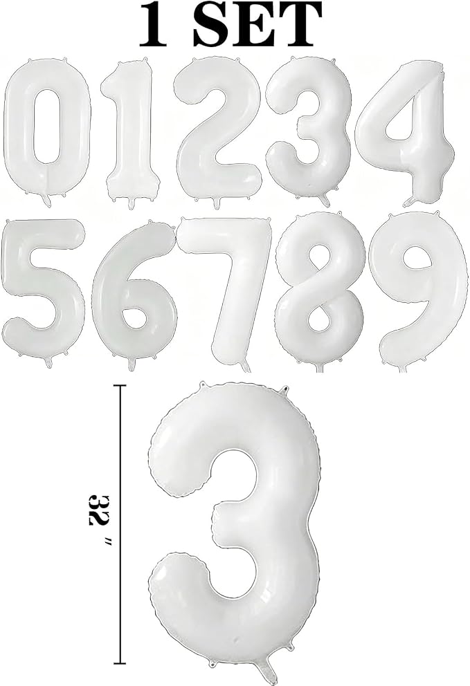 10 Pcs Number Balloons 32 Inch White 0-9 Number Mylar Foil Balloons White - Image 2