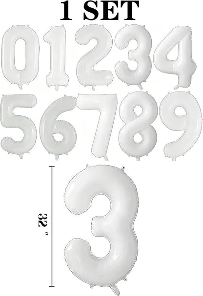 10 Pcs Number Balloons 32 Inch White 0-9 Number Mylar Foil Balloons White - Image 2