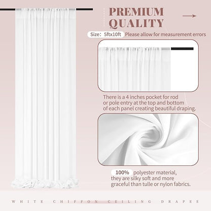 4 Panels White Ceiling Drapes for Wedding Ceiling Drapes 5ftx10ft Wedding Arch - Image 9