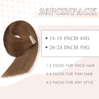 Tape Ins Hair Extensions Human Hair 20pcs 24 Inches Hair Extensions for White Women Invisible Seamless Tape in Extensions Human Hair Skin Weft Medium Brown (6#)