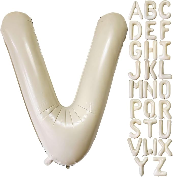 Cream White Letter V Balloons, 40 Inch Giant Foil Mylar Helium Balloons by Lovoir