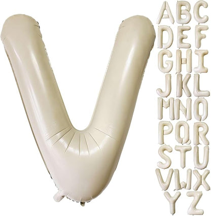 Cream White Letter V Balloons, 40 Inch Giant Foil Mylar Helium Balloons by Lovoir