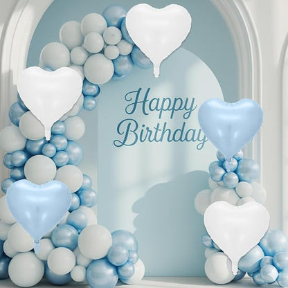 Baby Blue Heart Balloons, 18 Inch Cream Sand White Foil Balloons - Image 8