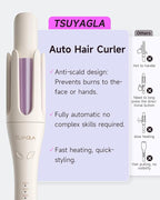 Automatic Hair Curler, 1 1/4 Inch Rotating Curling Iron with 3 Temp, 500 Million Ionic, 2-Way Rotation,10S Fast Heating, Anti-Scald, Anti-Tangle Rotating Curling Wand for Long Hair