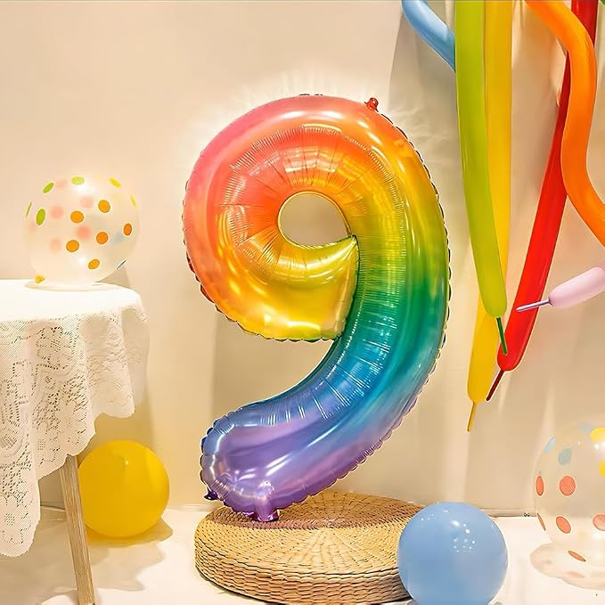 Rainbow Number 9 Balloon 40 Inch Rainbow 9 Balloon Giant Helium Foil Number 0 - Image 3