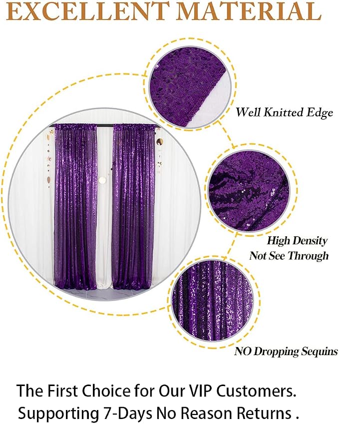 ShinyBeauty Purple 4FTx8FT Sequin Photo Backdrop Bridal Shower Photo Booth - Image 5