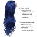 Baruisi Long Curly Wavy Blue Wigs for Women Side Part Natural Looking Cosplay Synthetic Fiber Wig Heat Resistant Replacement Wig