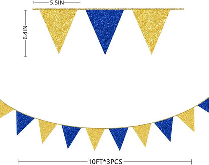 Royal Blue Gold Party Decorations Pennant Banner Flag Glitter Navy Blue and - Image 2