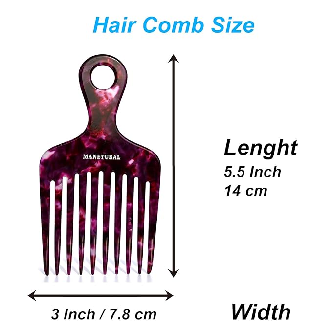14MX Long-Tooth Comb/Afro Hair Lift Combs for Women's Curls and Men's Beards - Hand-Made, Hand-Crafted Beauty for Effortless Styling (Purple, 2 PACK)
