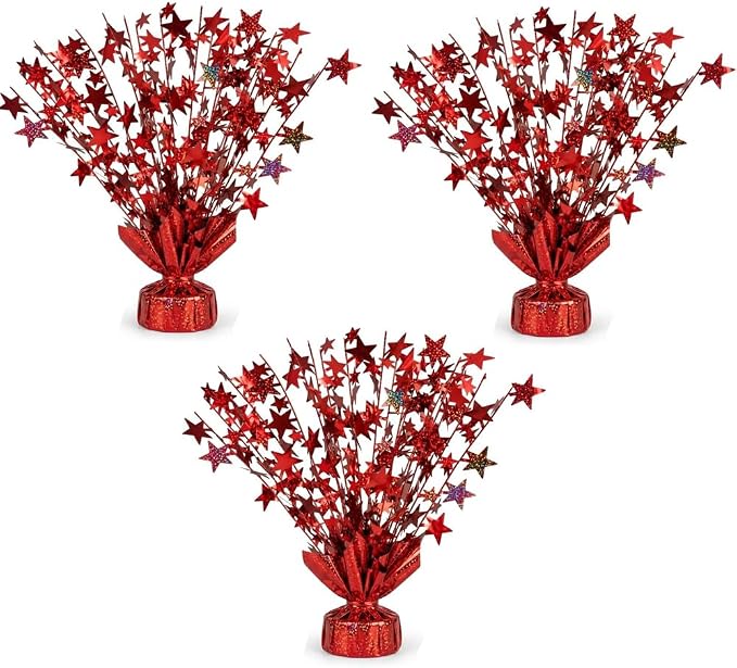PMU 3 Pack Bursting Star Metallic Foil Spray Centerpiece- Red Prismatic Balloon by PMU