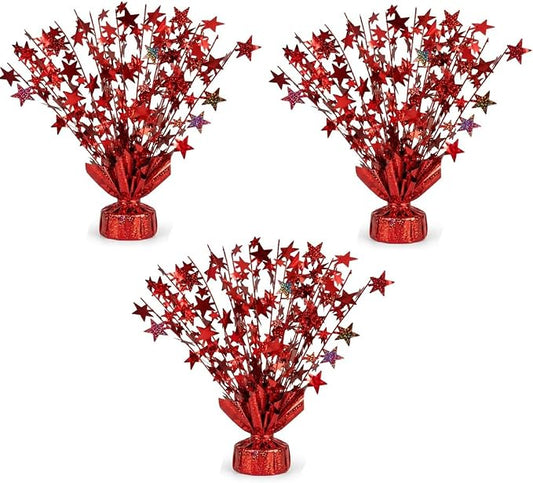 PMU 3 Pack Bursting Star Metallic Foil Spray Centerpiece- Red Prismatic Balloon by PMU