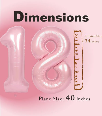 SUWEN 40 Inch Pink Large 18 Number Balloons Big Foil Helium Number Balloons 0-9 - Image 5