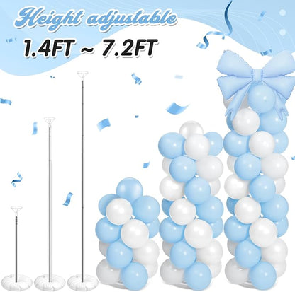 2 Sets Light Blue White Bow Balloon Column Stand Kit Includes 2 Bows & 100 - Image 4