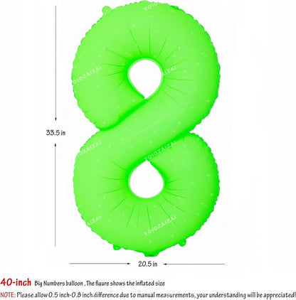 40IN Fluorescent Green Number 8 Balloons Glow In The Dark Green Balloon | - Image 2