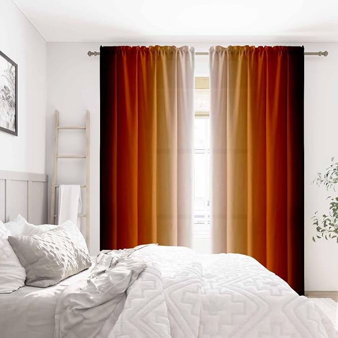 Abstract Orange Curtains for Living Room 84 inch Length 2 Panels Set, Burnt - Image 6