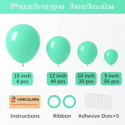 Voircoloria 130pcs Teal Balloons Garland Arch Kit, 18 12 10 5 Inch | - Image 2