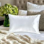 Silky Smooth Satin Zipper Bed Pillowcases Cooling,Anti-Frizz,and Gental on Skin Pack of 2 (White, Standard (20x26))