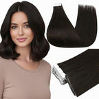 Full Shine Injection Tape in Hair Extensions 14 Inch Color 2 Dark Brown Same Day Tape in Extensions Human Hair Remy Seamless Skin Weft 20 Pcs Add Volume for Wedding 40 Grams Silky Straight