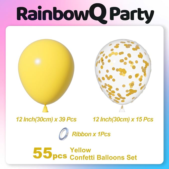 RainbowQ Yellow Balloons 55Pcs 12 Inch Confetti Latex Helium Party Balloon | - Image 3