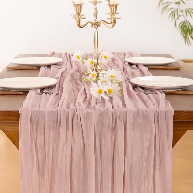 Cheesecloth Table Runner Summer Boho Wedding Birthday Party Home Decor | Pink - Image 5