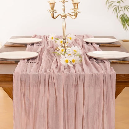 Cheesecloth Table Runner Summer Boho Wedding Birthday Party Home Decor | Pink - Image 5