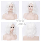 BUFASHION 14" Women Short White Kinky Straight Cosplay Synthetic Wigs With Air Bangs 46 Colors Available (White)