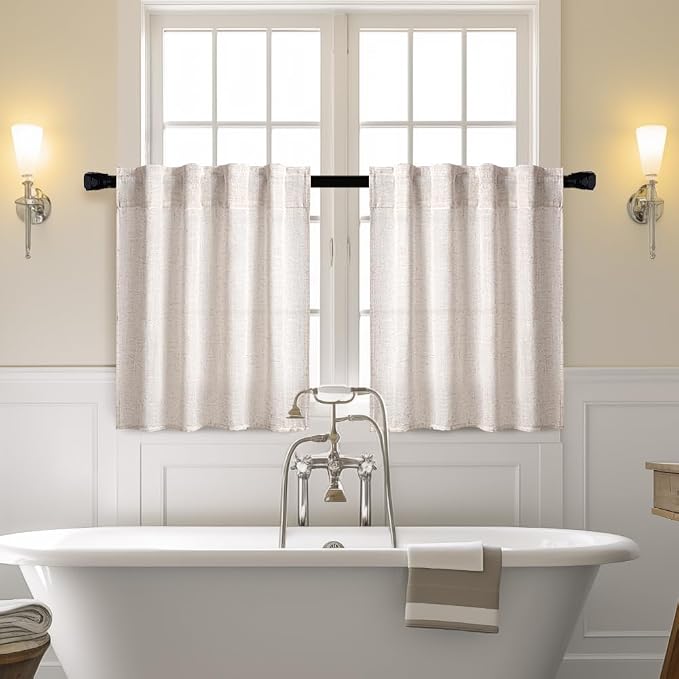 MIULEE Kitchen Curtains 36 Inch Long 2 Panels Natural Linen White Farmhouse | - Image 2