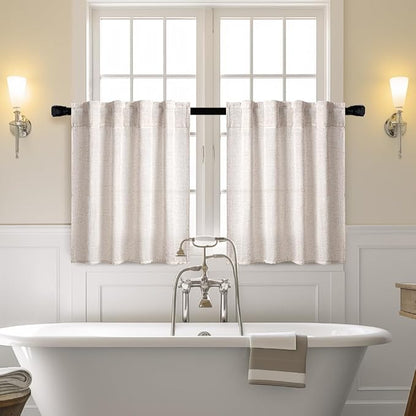MIULEE Kitchen Curtains 36 Inch Long 2 Panels Natural Linen White Farmhouse | - Image 2