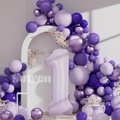 SUWEN 40 Inch Light Purple Lavender Big 1 Balloon Number Foil Helium 0-9 | 1st - Image 4
