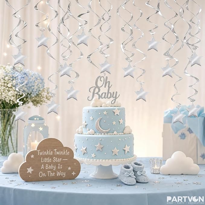 30 Pcs Silver Star Hanging Swirls, Spiral Ceiling Streamers - Image 4