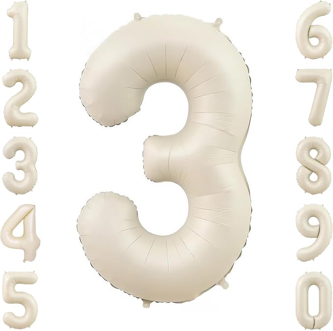 Cream Number 3 Balloon 40 Inch, Foil Numeral by Unknown