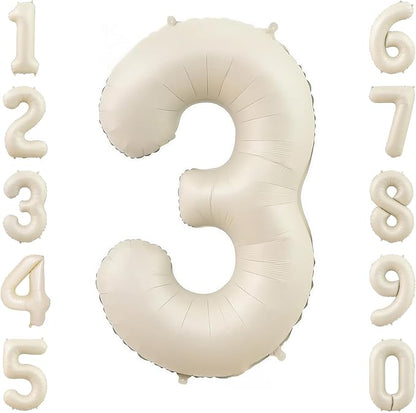 Cream Number 3 Balloon 40 Inch, Foil Numeral by Unknown