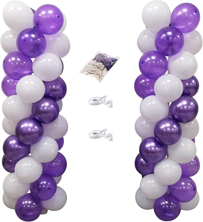 100Pcs Purple and White Column Tower Balloons by MOXMAY